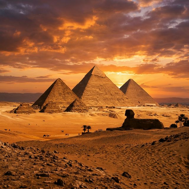 Great Pyramids of Giza at sunset